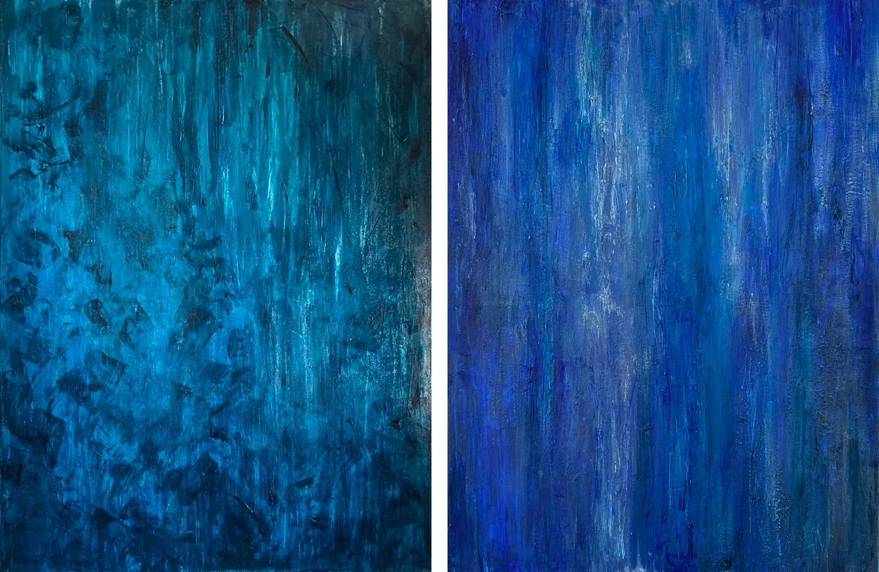 Blue Nocturne diptych: Midnight Rain and Abyssal Blue side by side