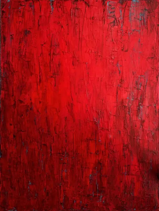 Crimson Dawn, red textured impasto painting
