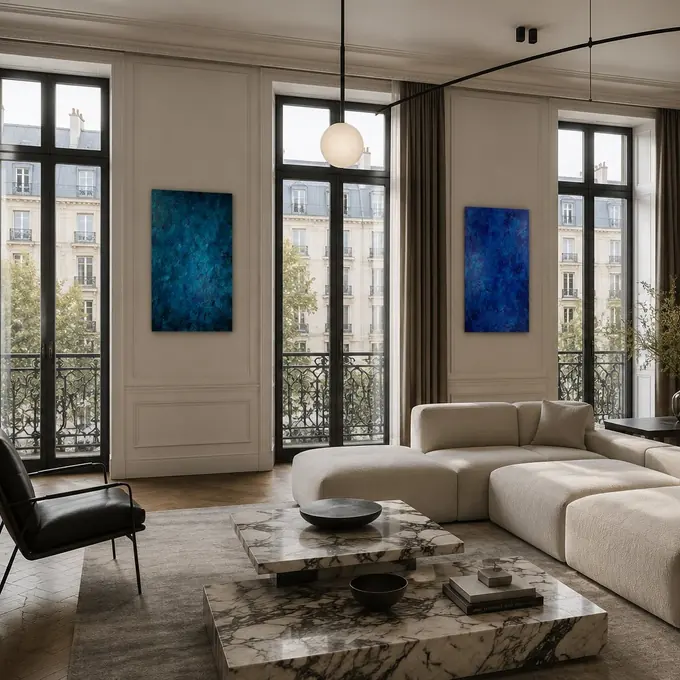 Depths of Rhodes and Blue Silence in a Parisian living room