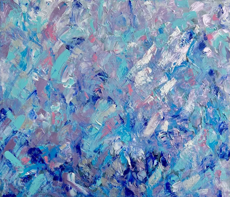 Infinite Bloom, turquoise, lilac and blue impasto abstract painting