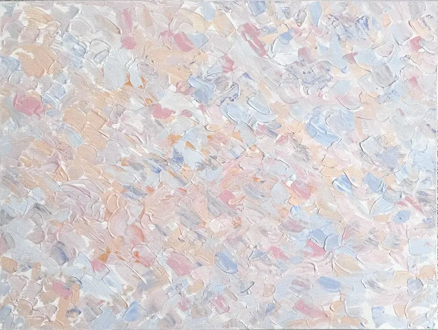 Nuances N1, a pastel pink, peach and pale blue impasto painting