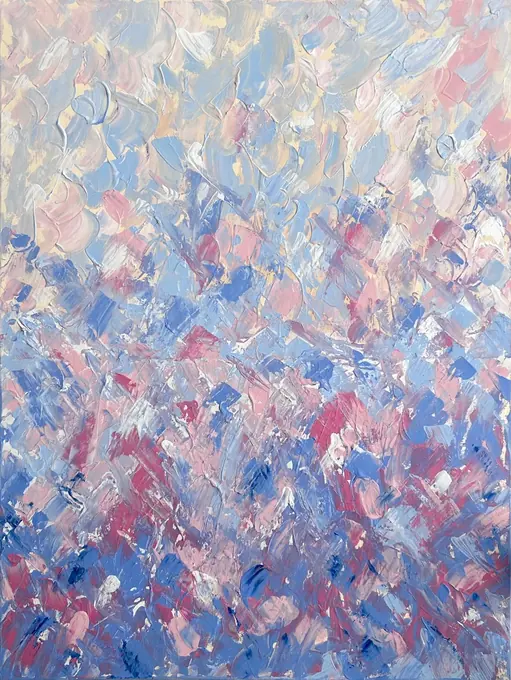 Nuances N2, a pink, blue and white impasto abstract painting