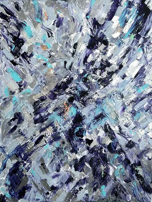 Violet Reverie, a violet, grey and turquoise impasto abstract painting