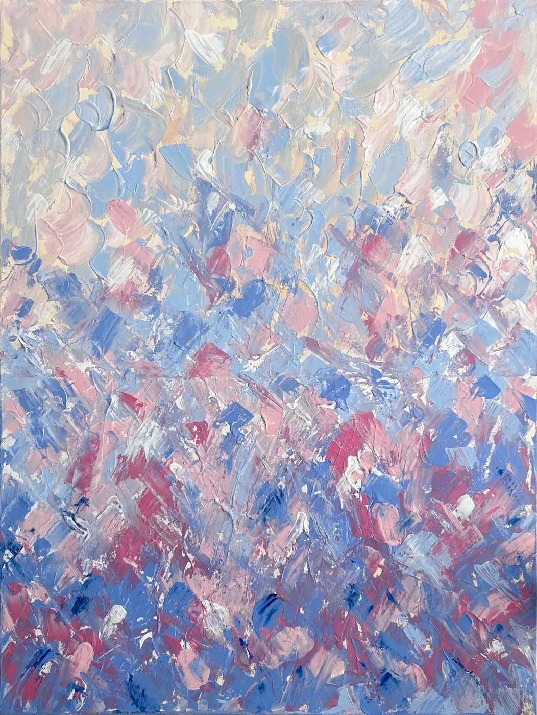 Nuances N2, a pink, blue and white impasto abstract painting