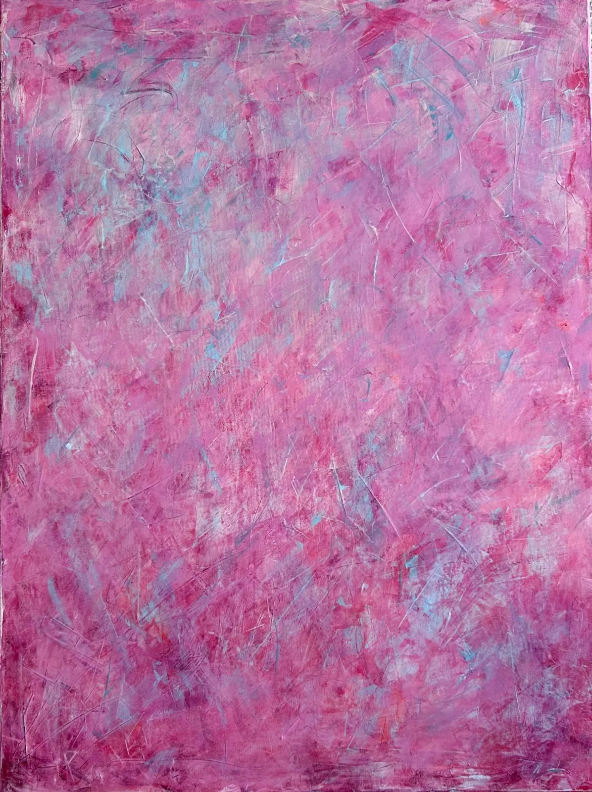Rose Tempest, a magenta and pink textured abstract painting with pale blue undertones